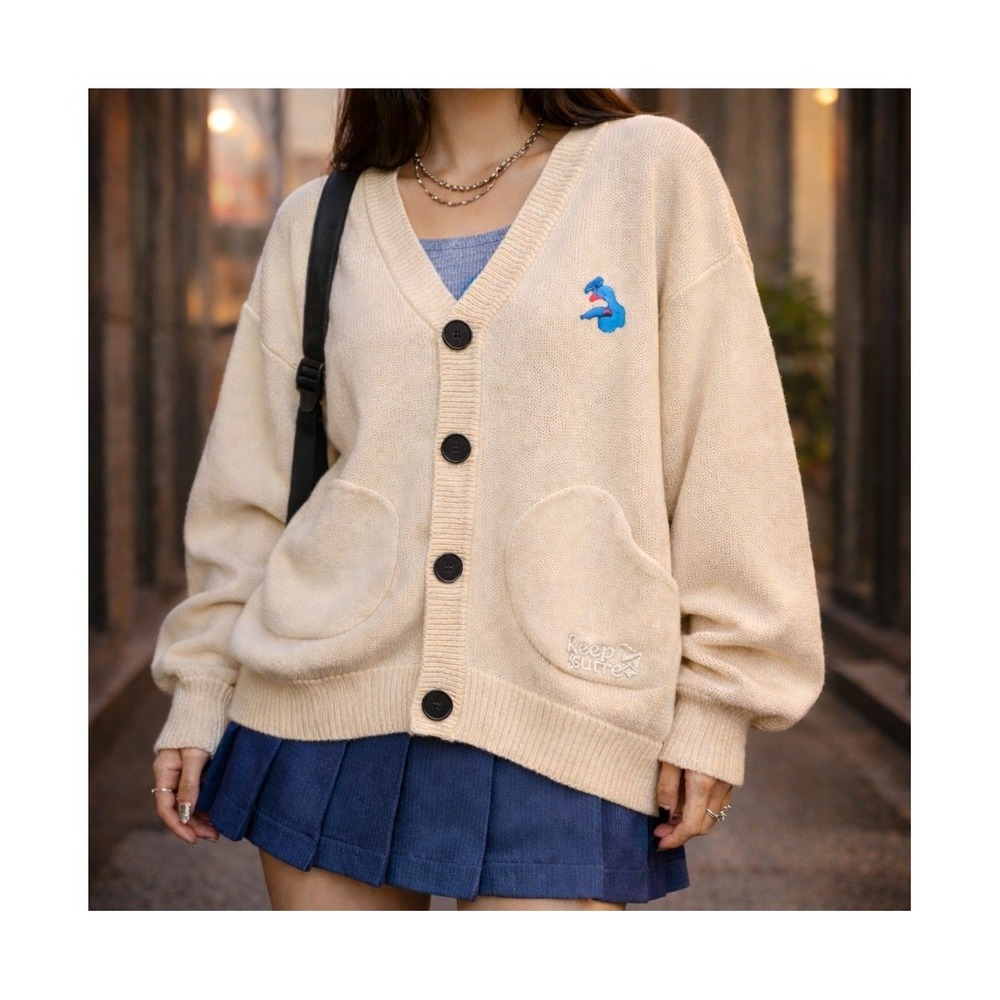 Melting Sadness RARE Karoro Christmas Beige Button Up Cardigan | SZ 3 - Large